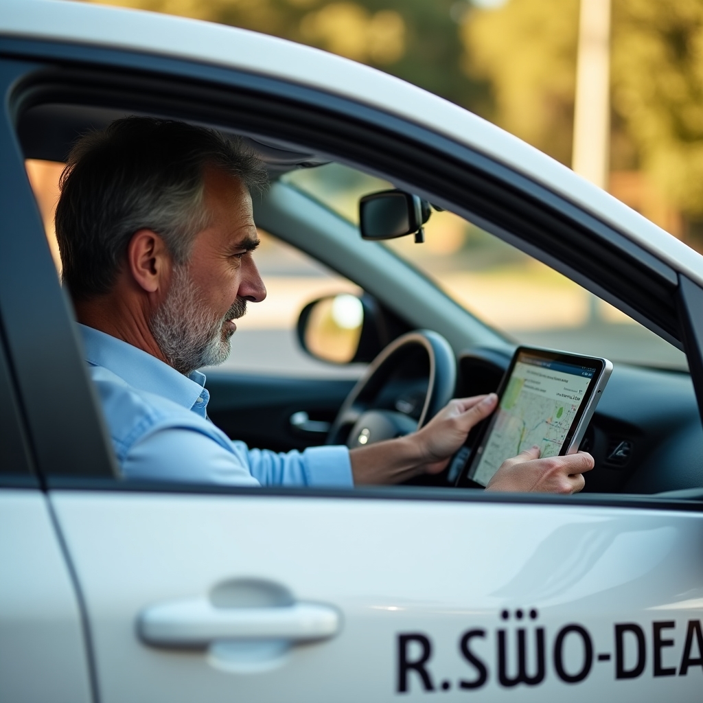 Istruttore di guida che accompagna un allievo durante una sessione pratica in auto